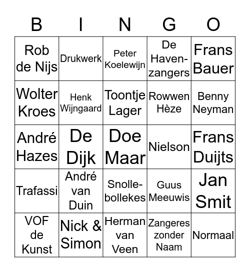 Hollands Glorie Bingo Card