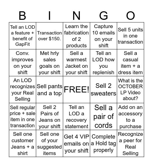 Real Selling Bingo Game Bingo Card