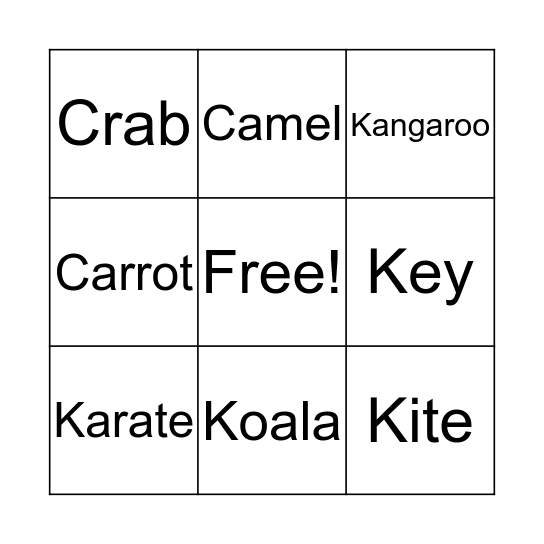 Letter C K Bingo Card