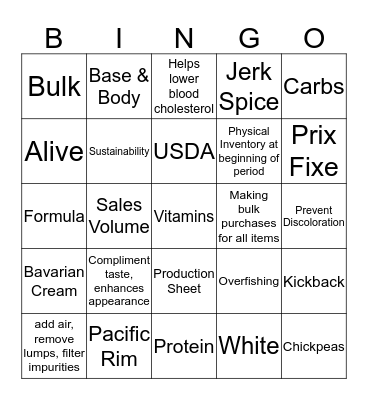 ProStart II Review #1 Bingo Card
