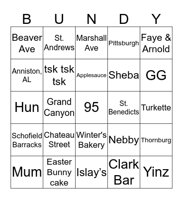 Rosemary Bingo Card