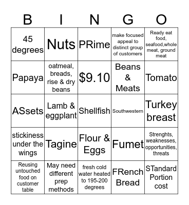 ProStart II Review #2 Bingo Card
