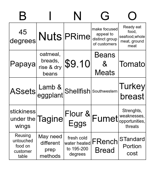 ProStart II Review #2 Bingo Card