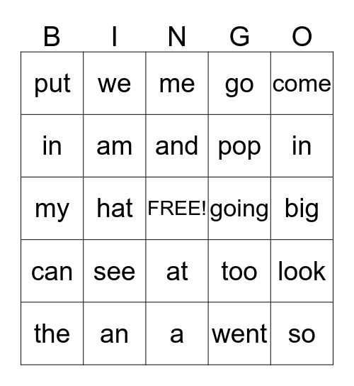 Sight Words #2 Bingo Card