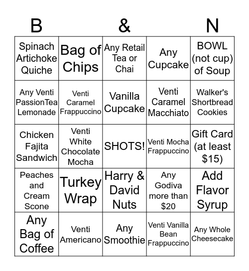 Cafe Bingo!! Bingo Card