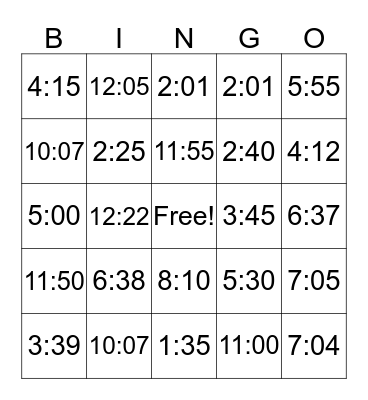 TIME B-I-N-G-O Bingo Card