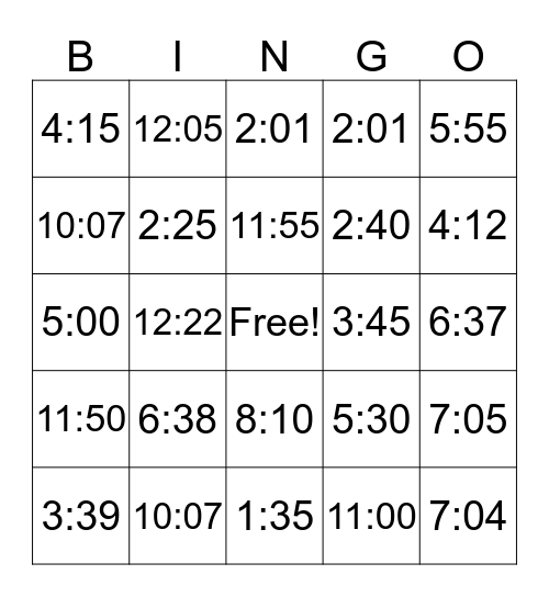 TIME B-I-N-G-O Bingo Card