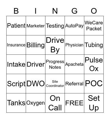 WeCare Medical BINGO Card