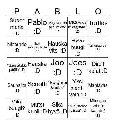 Burgeri Bingo Card