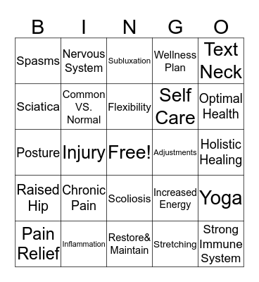 Chiro Bingo Card