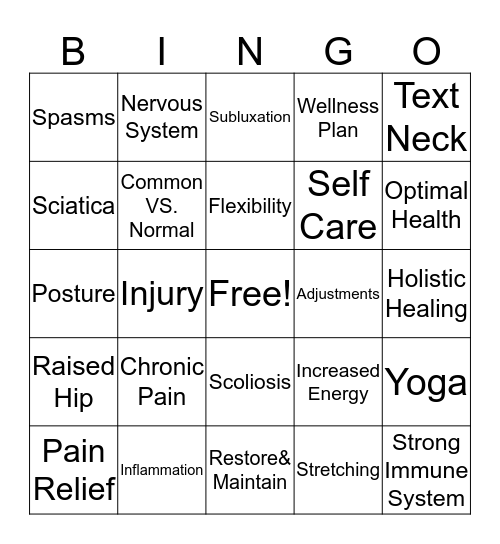 Chiro Bingo Card