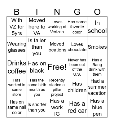 A.W.E. Get To Know BINGO Card