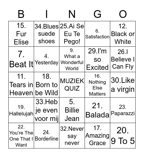 MUZIEK QUIZ Bingo Card