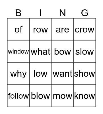 'ow' Bingo Card