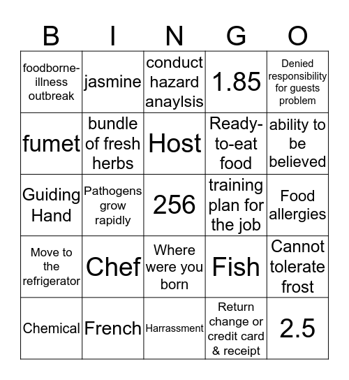 ProStart I Review #3 Bingo Card