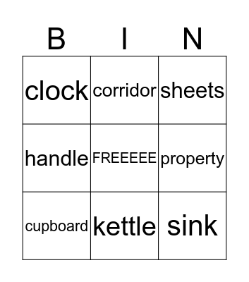 PET vocabulary Bingo Card