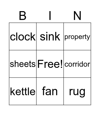 PET vocabulary Bingo Card