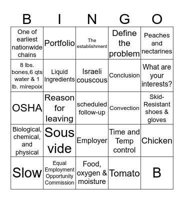 ProStart I Review #4 Bingo Card