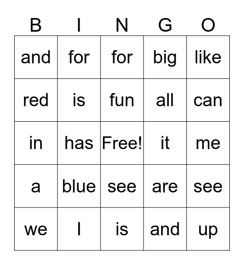 Sight Word Bingo! Bingo Card