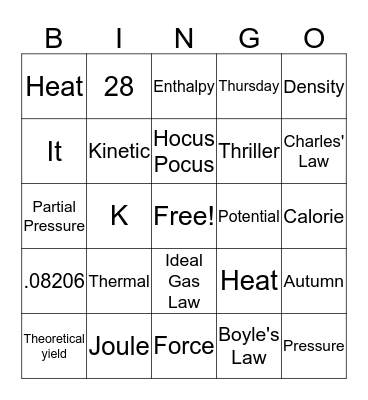 CHE 105 Halloween Bingo! Bingo Card