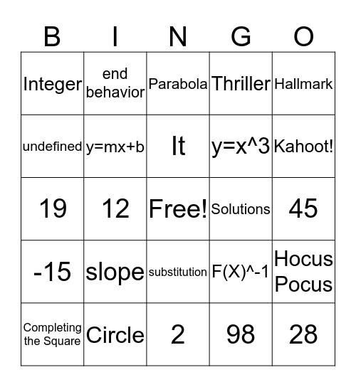 MA109 Halloween Bingo  Bingo Card