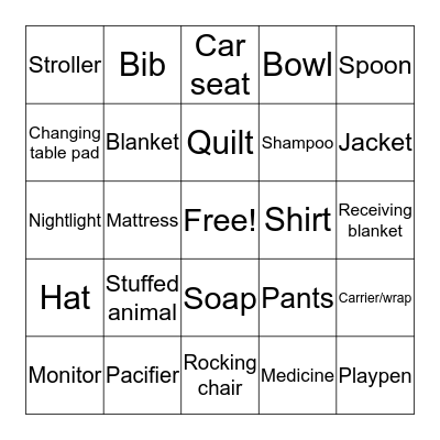Baby Gift Bingo Card