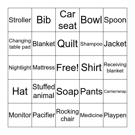 Baby Gift Bingo Card