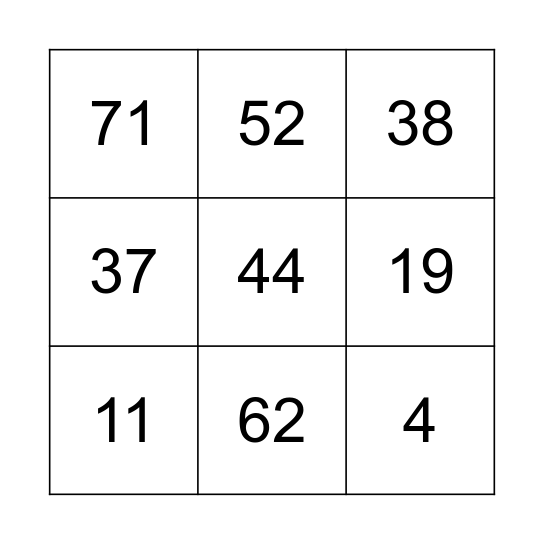 # 3 Bingo Card