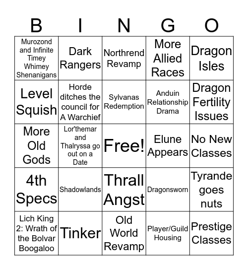 Blizcon 2019 WoW Bingo 2.0 Bingo Card