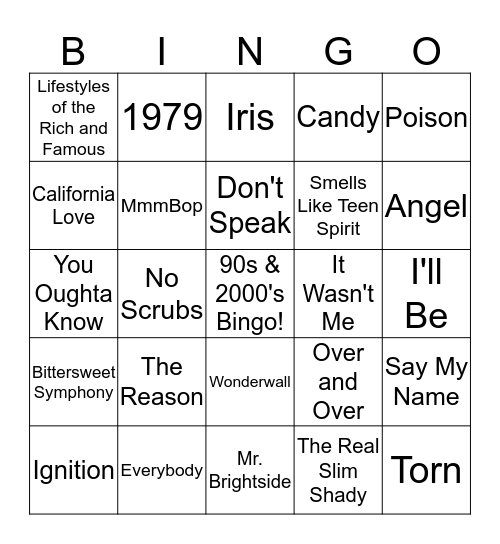 90s & 2000s Bingo Card