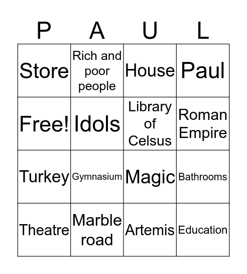 Ephesus Bingo Card