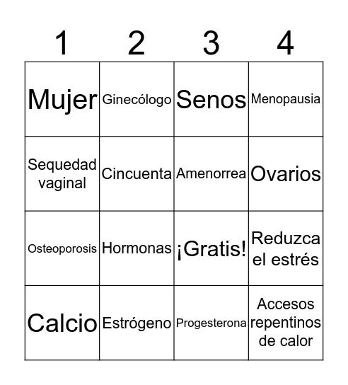 Menopausia Bingo Card