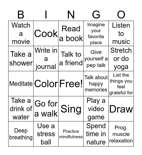 COPING SKILLS Bingo Card