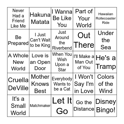 Disney Bingo Card