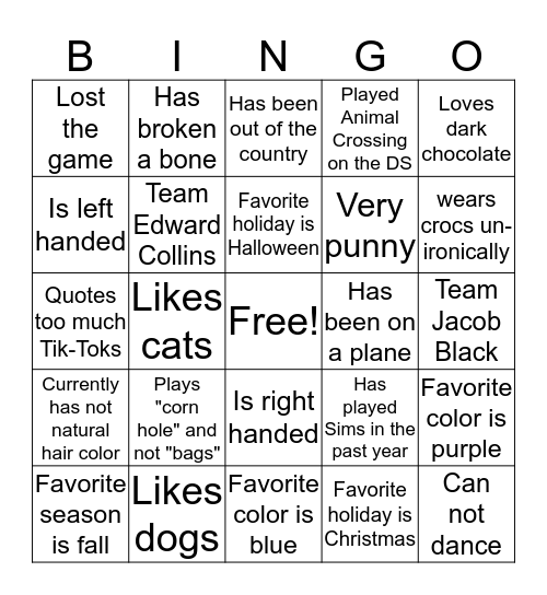 Untitled Bingo Card