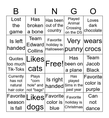 Get To Know You Bingo Card