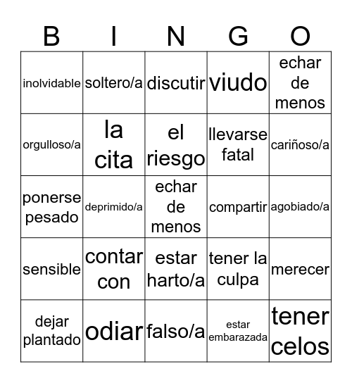 Imagina 1 - Vocabulario - Grupo B Bingo Card