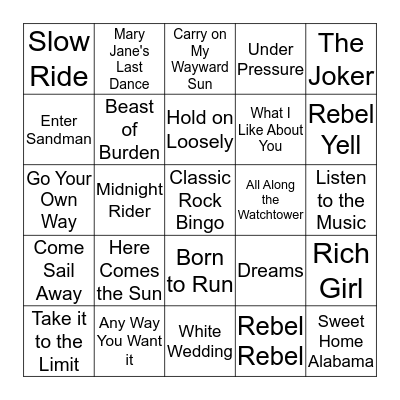Classic Rock Bingo Card