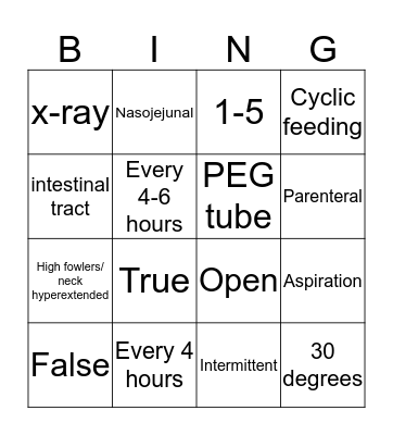 Nutrition Bingo Card