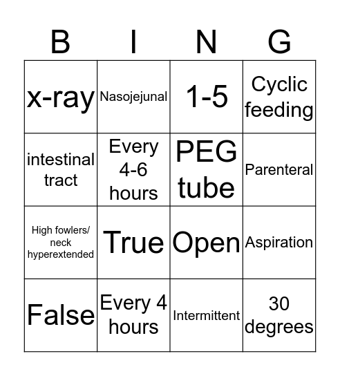 Nutrition Bingo Card