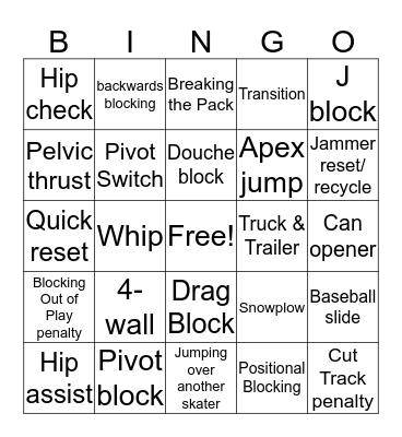 Roller Derby Bingo Card