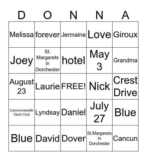 Here Comes the Bride!!!!!   Bingo Card