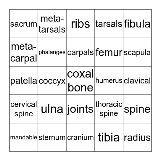 Skeletal Bingo Card