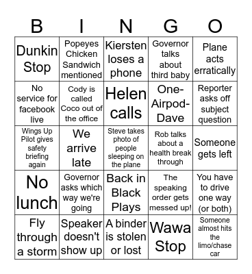 Event/Road Bingo Card