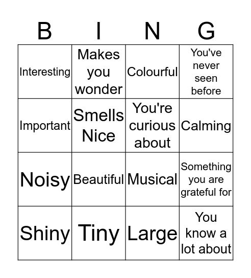 Nature BINGO Find Something.... Bingo Card