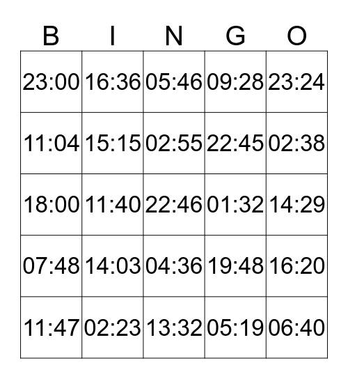 Kloktijden bingo Card