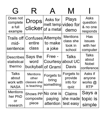 Grami Bingo Card