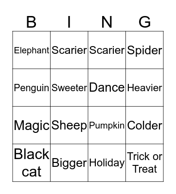 Halloween Bingo Card
