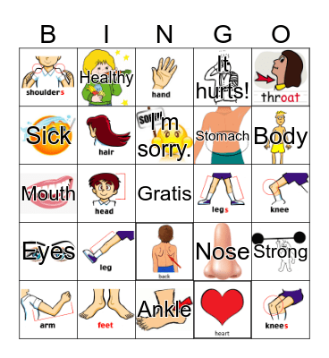 Las partes del cuerpo Bingo Card