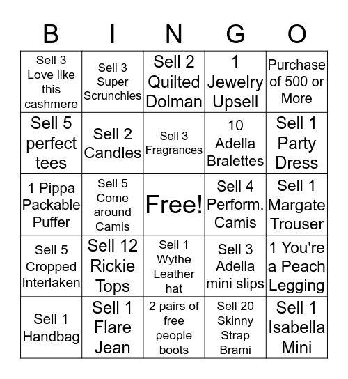 Free People Bingo Card